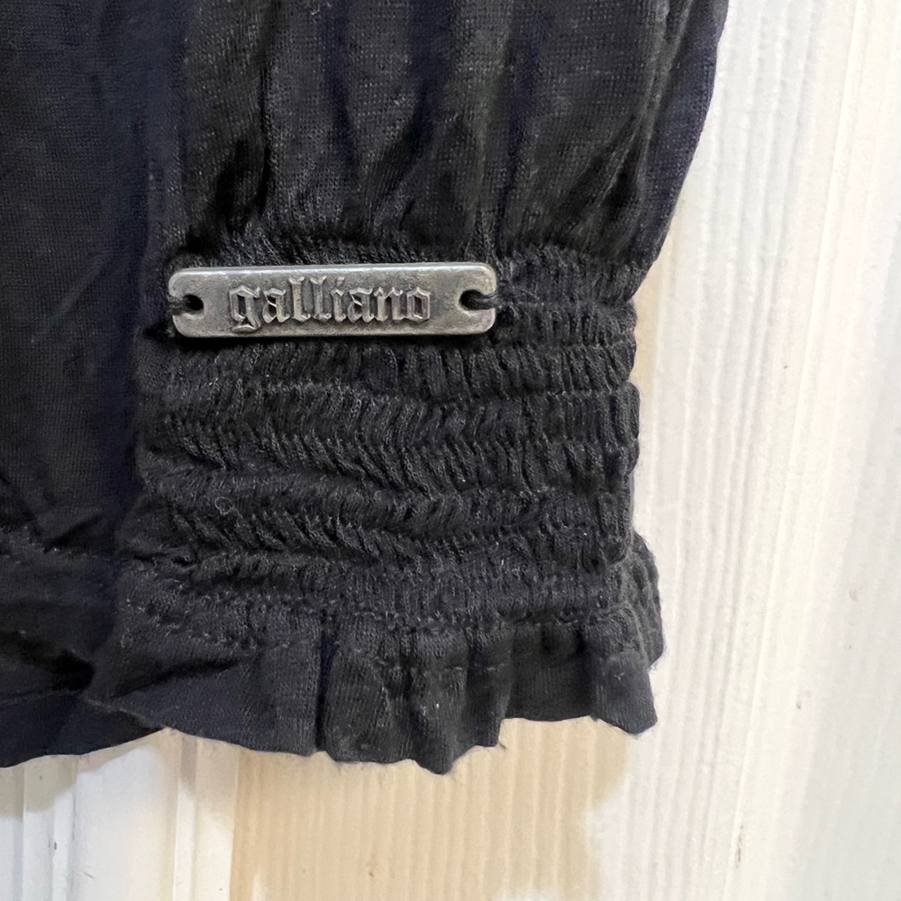 VNTG John Galliano Skull Embroidered Black Smocked Bottom Grunge goth Top ZS M - Picture 8 of 12